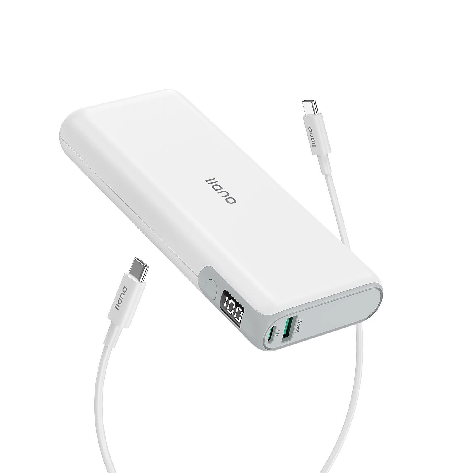 モバイルバッテリー 65W 20000mAh LED数字表示 USB-A+USB-C 2ポートPD3.0 対応 QC4.0対応 2台同時充電 PSE適合 USB-Cケーブル付き
