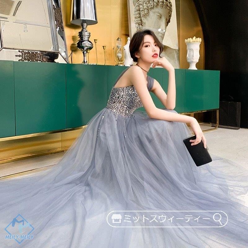 カラードレス ブルー ノースリーブ 二次会 パーティードレス 演奏会 発表会 花嫁 結婚式 フォマー