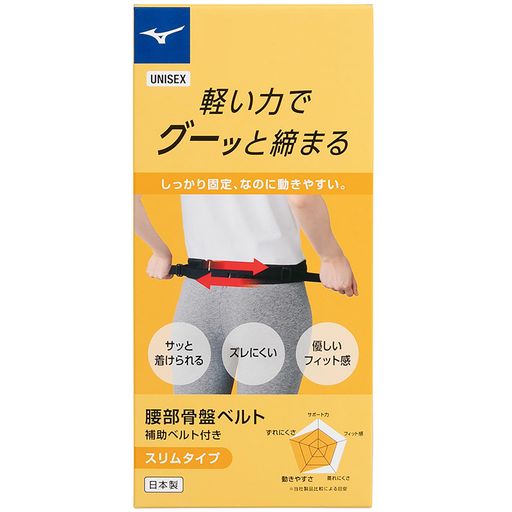 腰部骨盤ベルト サポーター 日本製 スポーツ 作業 仕事 ゴルフ テニス 固定力 男女兼用 ブラック スリムタイプ S