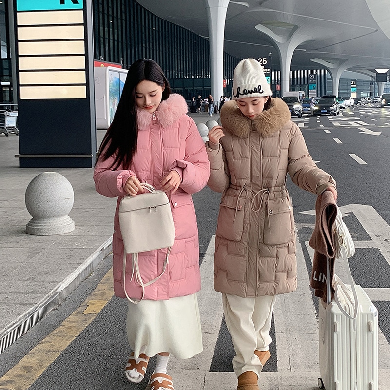 ダウン綿入りコートレディースミドル丈韓国風ウエスト痩身冬コート厚みのある綿入りジャケット2024年の新トレンド