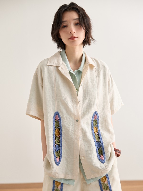 レトロリネン半袖シャツ女性のための 2024 新しい夏のデザインのシャツジャケット