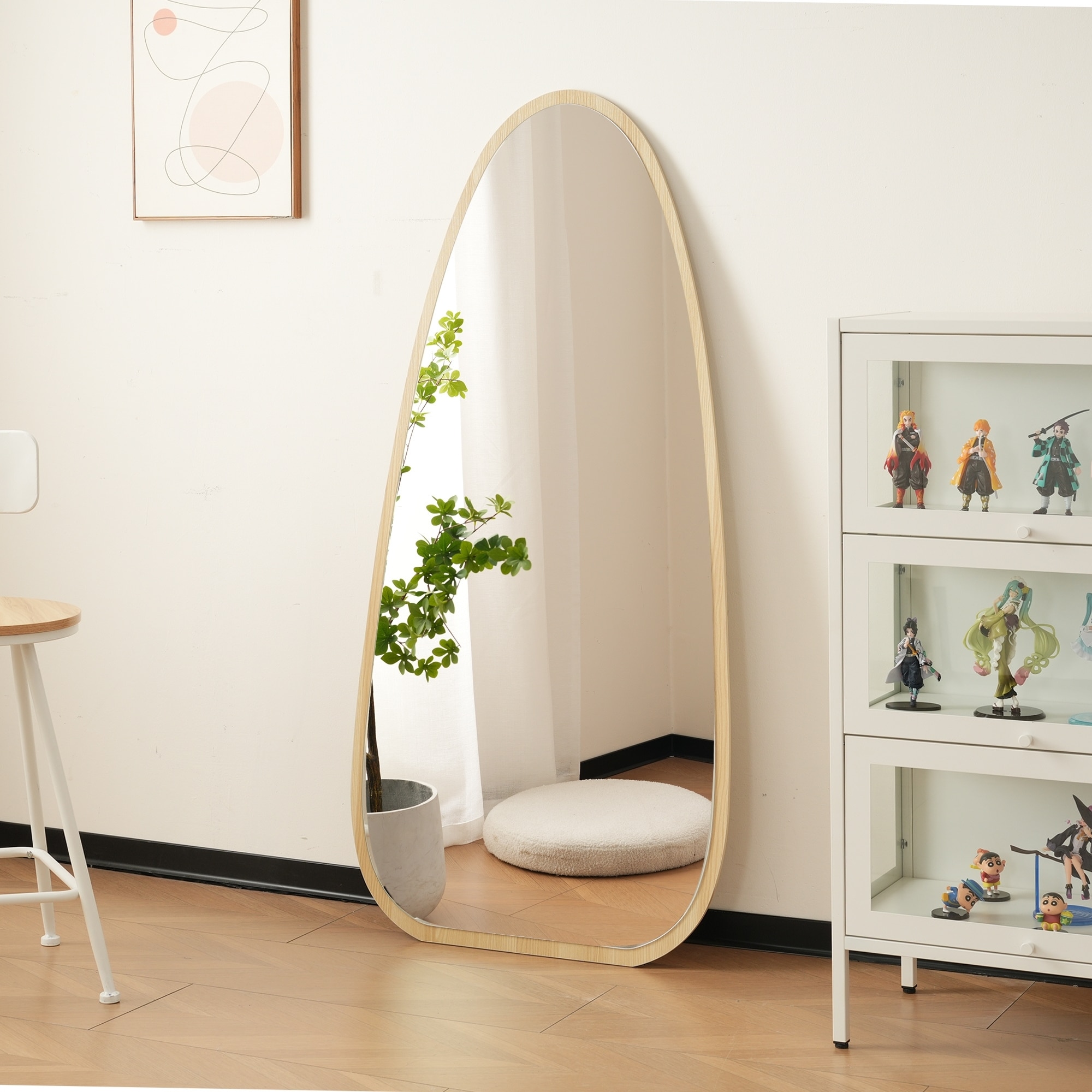 全身鏡 水滴型 姿見鏡 北欧 木目調 スタンドミラー 壁掛けミラー 立てかけ 姿見 鏡 ミラー おしゃれ 飛散防止 150*70CM ナチュラルGG9146 Natural MDF+glassG106