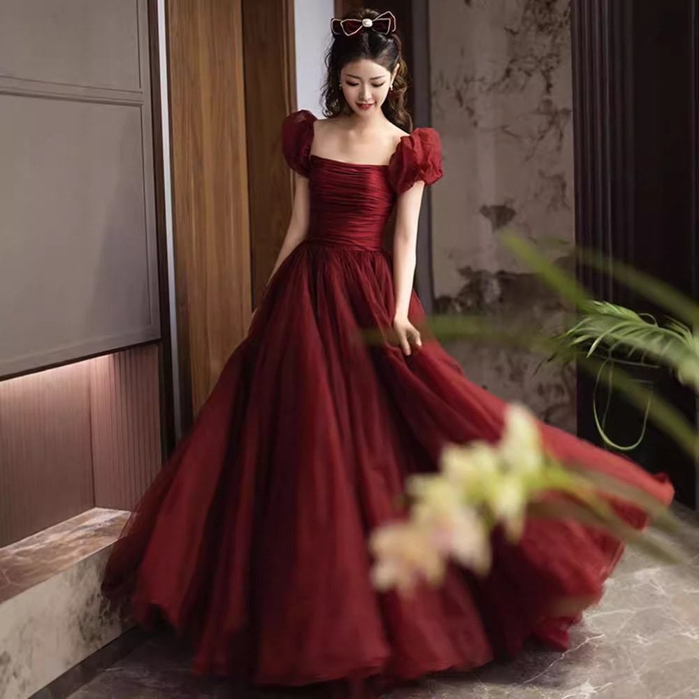 乾杯ドレス 大きいサイズ バーガンディ 結婚式 サンキュードレス 気質ロング 太mm 妊婦 お腹カバー 婚約ドレス