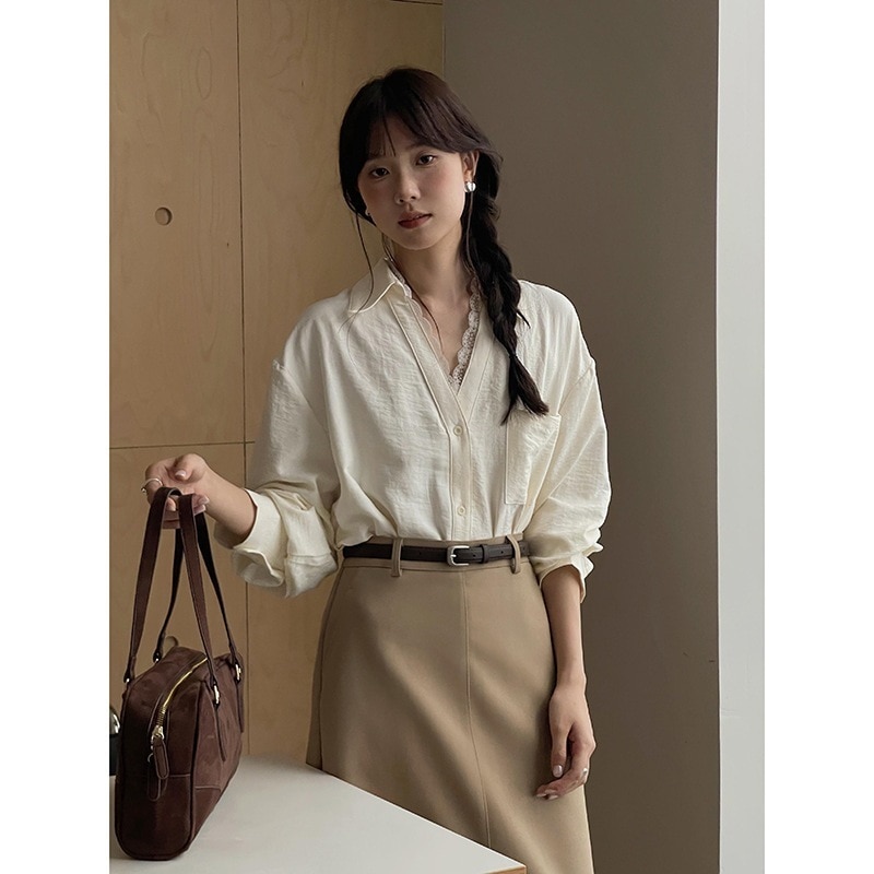 【送.料.無.料.急速発送】レトロレースレースVネック新作長袖シャツ