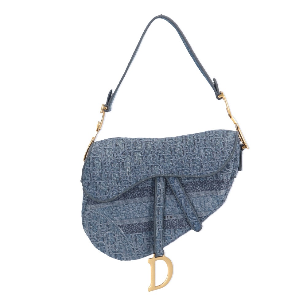 ディオール サドルバッグ オブリーク ショルダーバッグ デニム ブルー Dior 中古