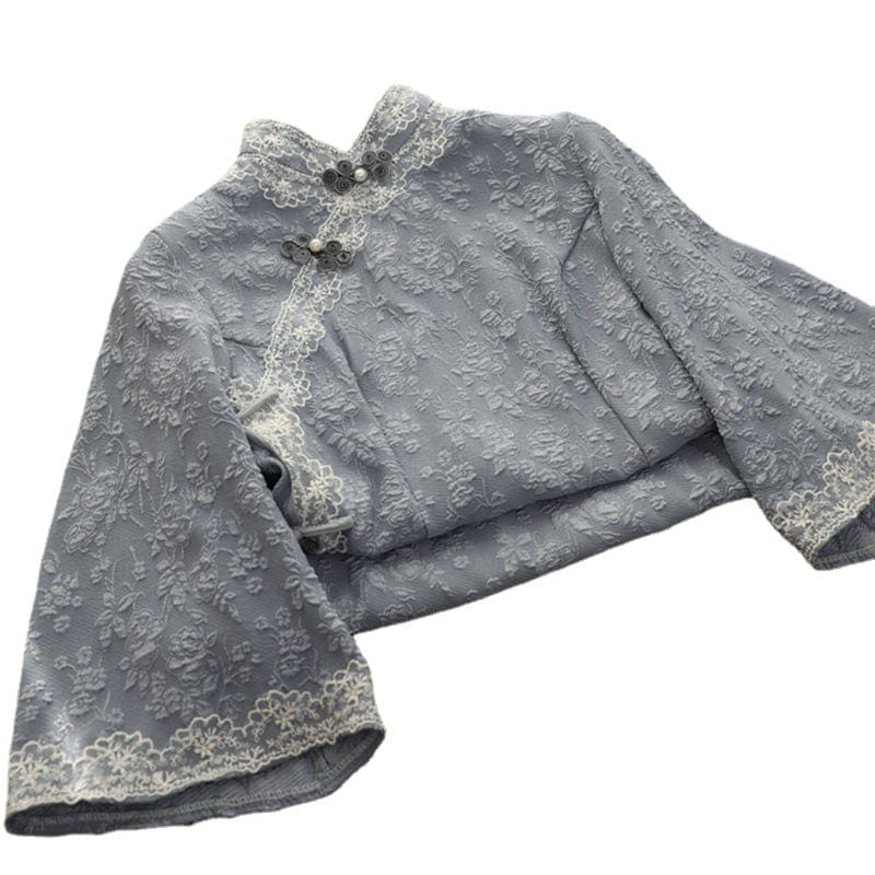 逆大袖チャイナドレス春霞ブルー女性レトロ漢服スタイル毎日着用可能ドレス