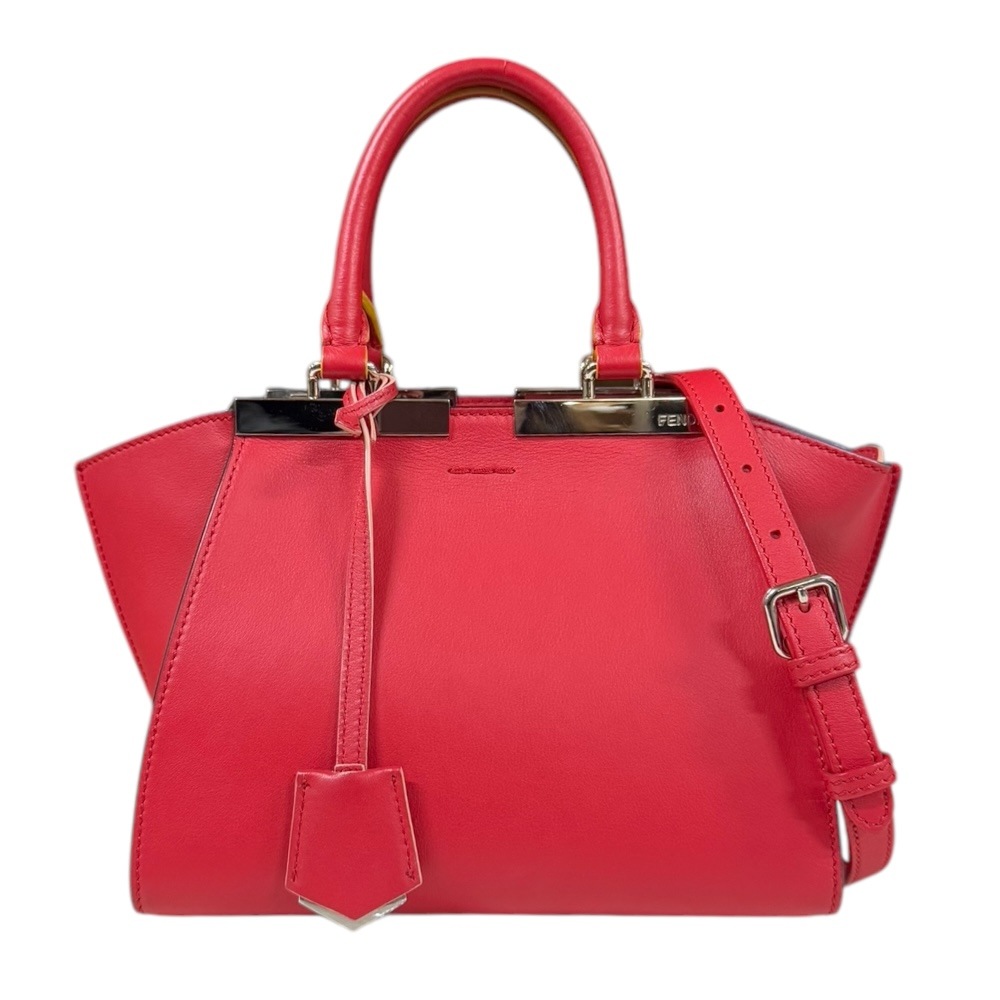 フェンディ ミニトロワジュール ショルダーバッグ レザー 8BH333 レッド FENDI 中古