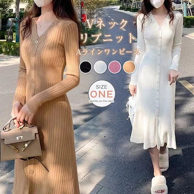 Qoo10] ニットワンピース ニット ワンピース フ