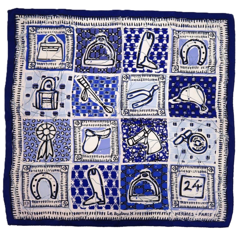 美品 カレ70 Le Boubou ブーブー スカーフ シルク/シルク ブルー 0190【中古】 レディース