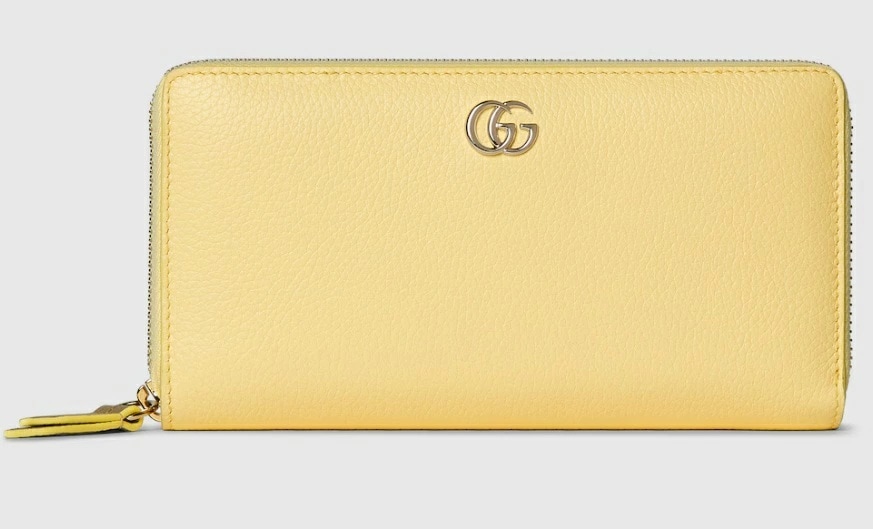 GUCCI 456117-AAFXL-7543 グッチ ダブルG バイカラー ジップアラウンドウォレット ラウンドファスナー長財布 レザー ライトイエロー×トープ×ライトゴールド