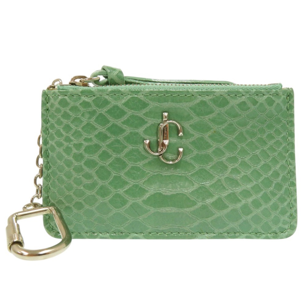 美品 カードケース ミニ財布 フラグメントケース コインケース パイソン/パイソン グリーン 0907【中古】 レディース