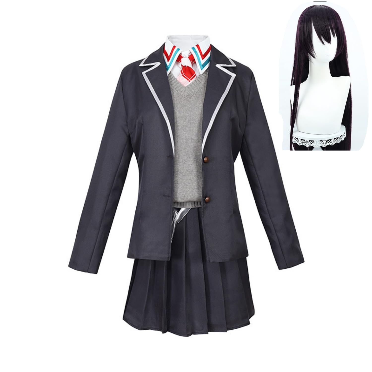 剣持刀子 ウィッグ付き コスプレ 衣装 バーチャル YouTuber Vtuber 制服 高校生 女子高生 男子校生 セット 変装 ハロウィン 仮装 文化祭 学園祭 80132