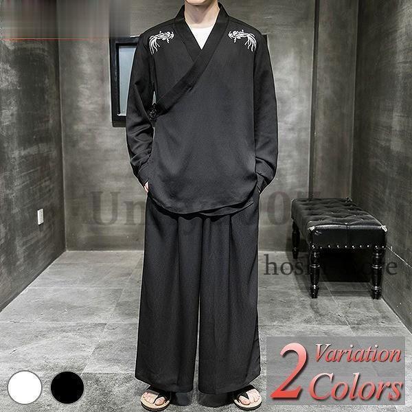 作務衣 メンズ 甚平 長袖 七分袖 刺繍 麻 男性 祭り おしゃれな甚平が