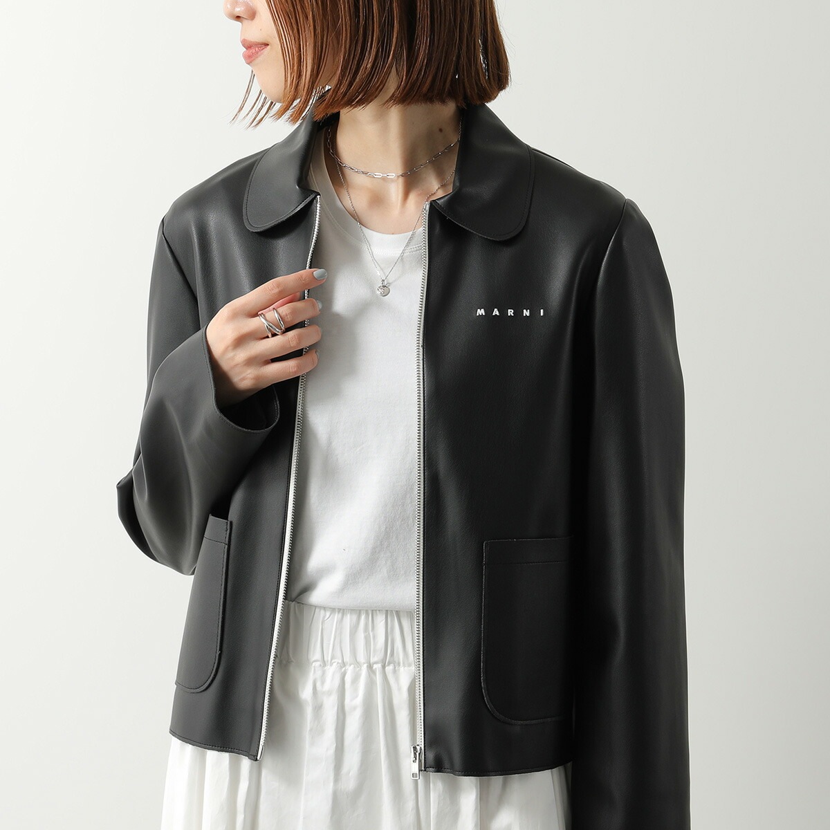 MARNI KIDS マルニ キッズ ジャケット M01492 M00W2 レディース ガールズ フェイクレザー ジップアップ ロゴ刺繍 カットオフ 0M900