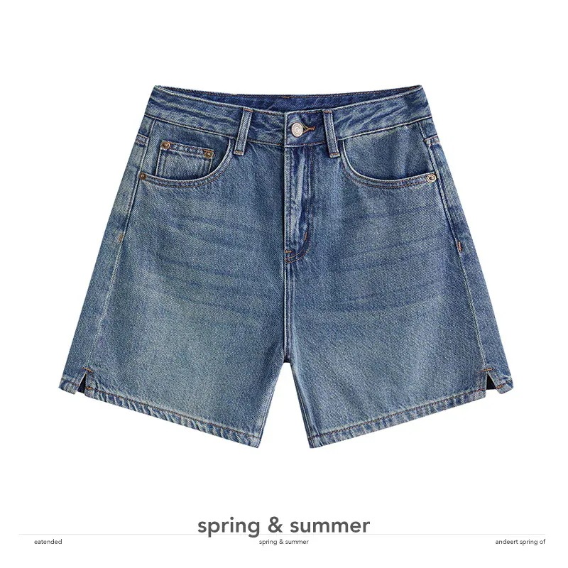 ナンヨウ デニムショートパンツ レディース ハイウエスト スリム 2024夏 スリット ワイドレッグ ミディアムパンツ 学生