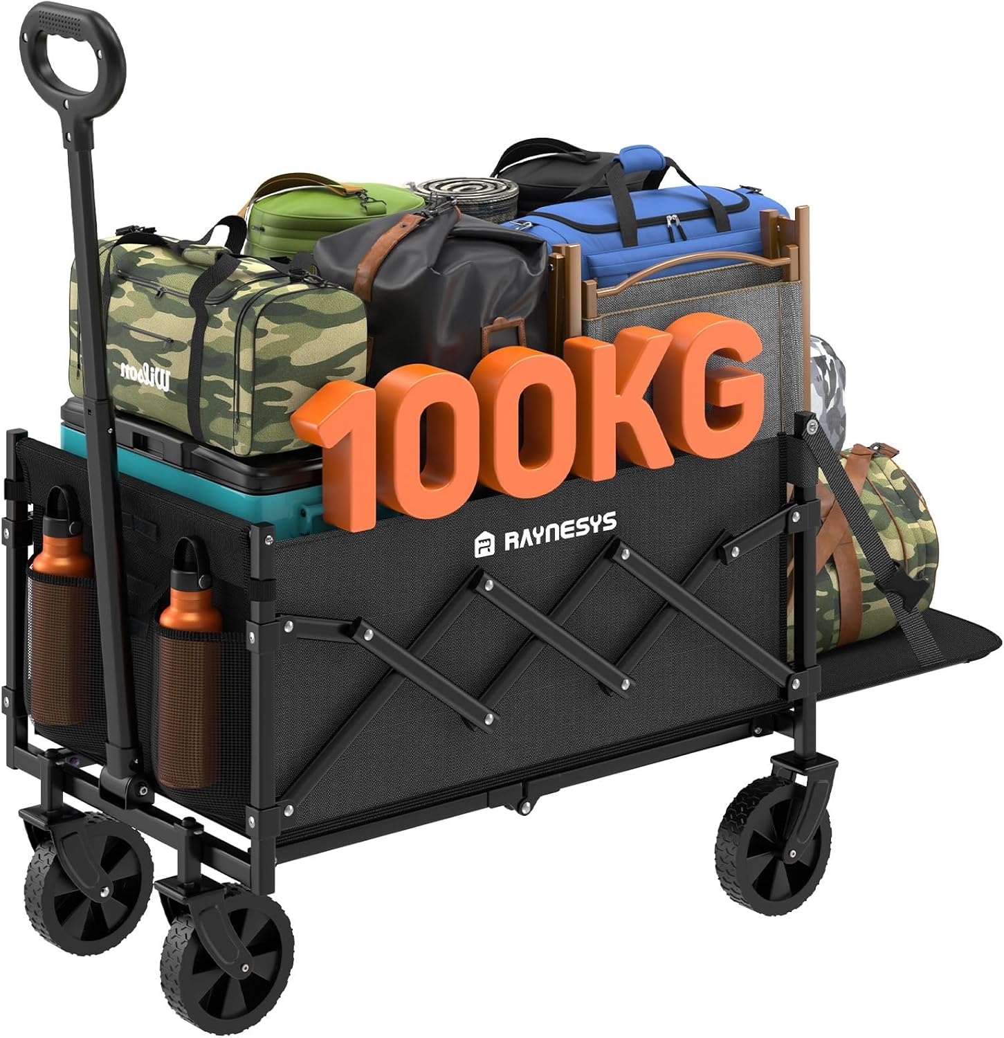 ミニ 超軽量5.7kg 高耐荷重100kg 容量65L-90L キャンプカート アウトドアワゴン 折り畳み式 持ち運び便利 コンパクト 自立収納 静音 多地形対応 キャンプ/砂浜/釣り/引越し/買い物