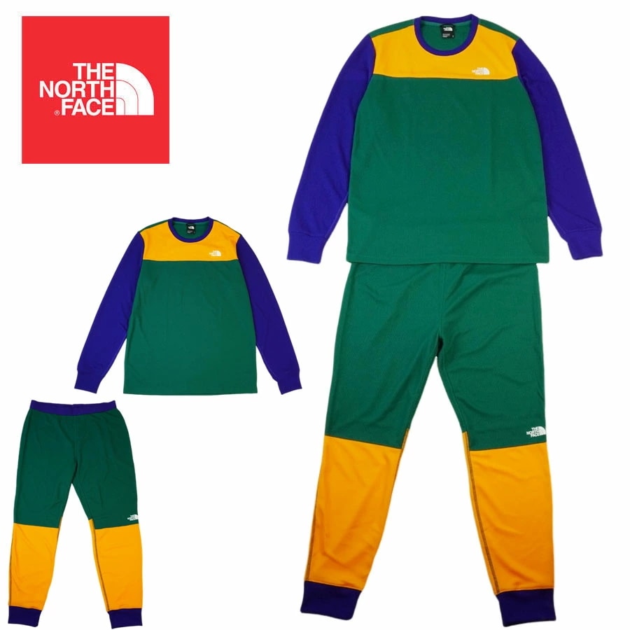 ノースフェイスTHE NORTH FACEメンズ ルームウェアM WAFFLE BSELYER SETワッフルセットアップイエロー グリーン ホワイト