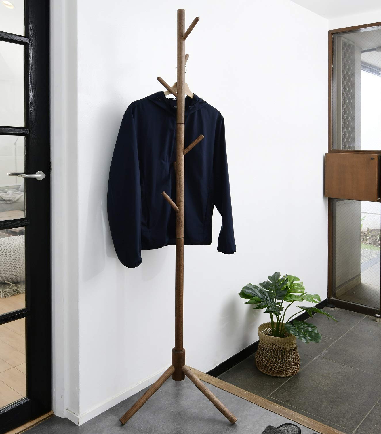 山善(YAMAZEN) ポールハンガー (木製) 衣類収納 幅45×奥行40×高さ124.5/174.5cm 玄関収納 コートハンガー 高さ調節可能 組立品 ダークブラウン STPH-6(DBR) キ