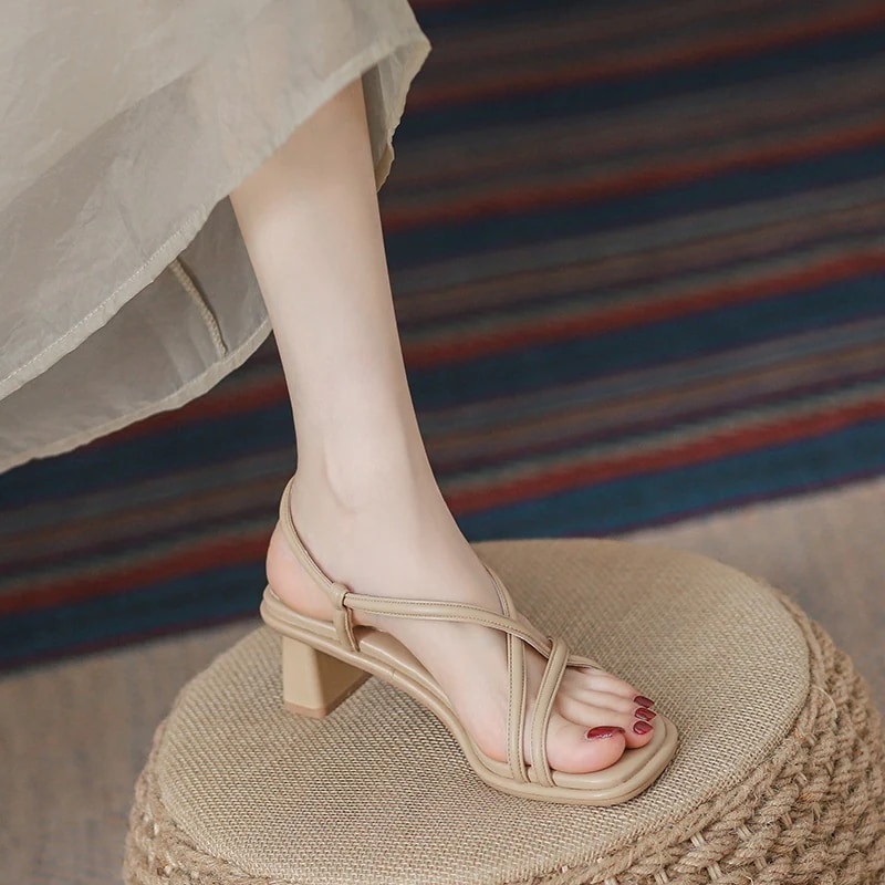 サンダル レディース 2024 夏新作 ハイヒール サンダル ミディアム チャンキーヒール ハイヒール