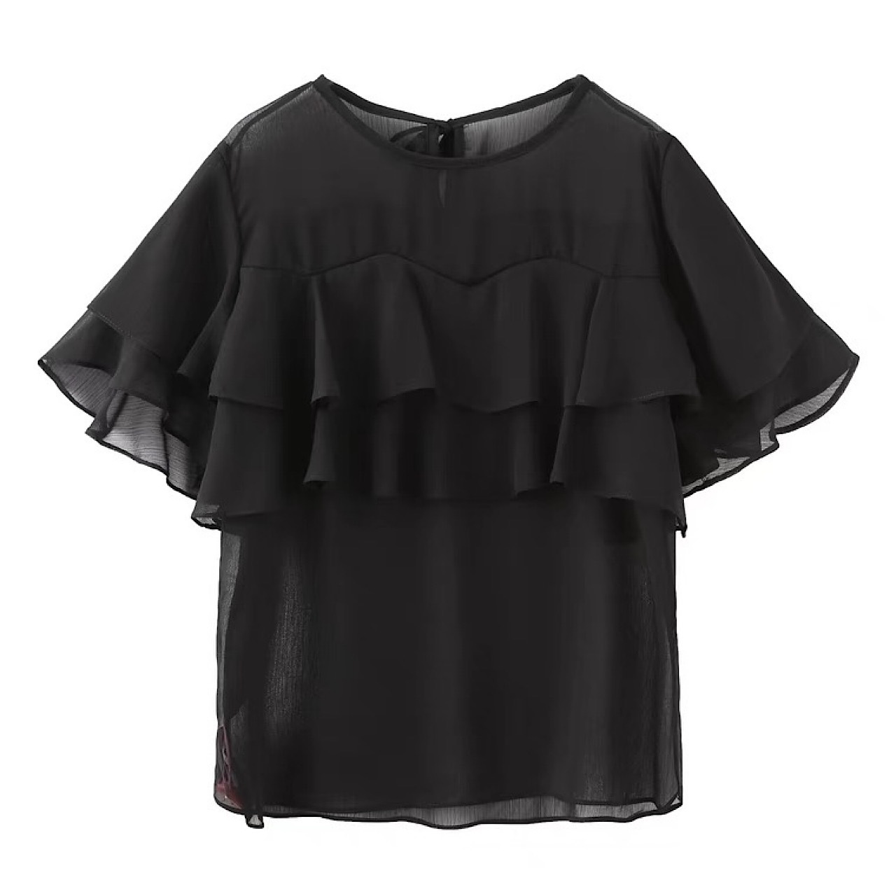 ラウンドネックフリルシャツ 全2色【tp0251】