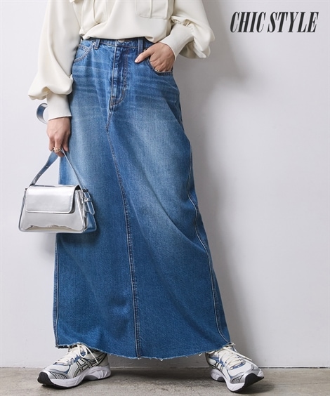 ロングスカート ライトオンスデニムロングスカート 大きいサイズ有 シックスタイル