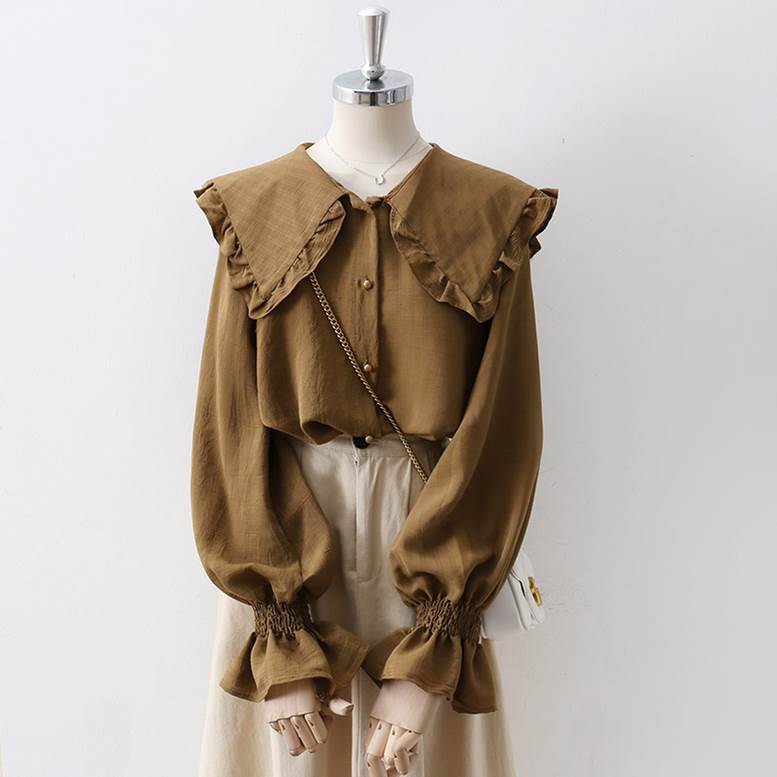 トップス シャツ ブラウス レディース 個性的 ビッグカラー フリルシャツ フリル 襟付き Vネック30%までに制限