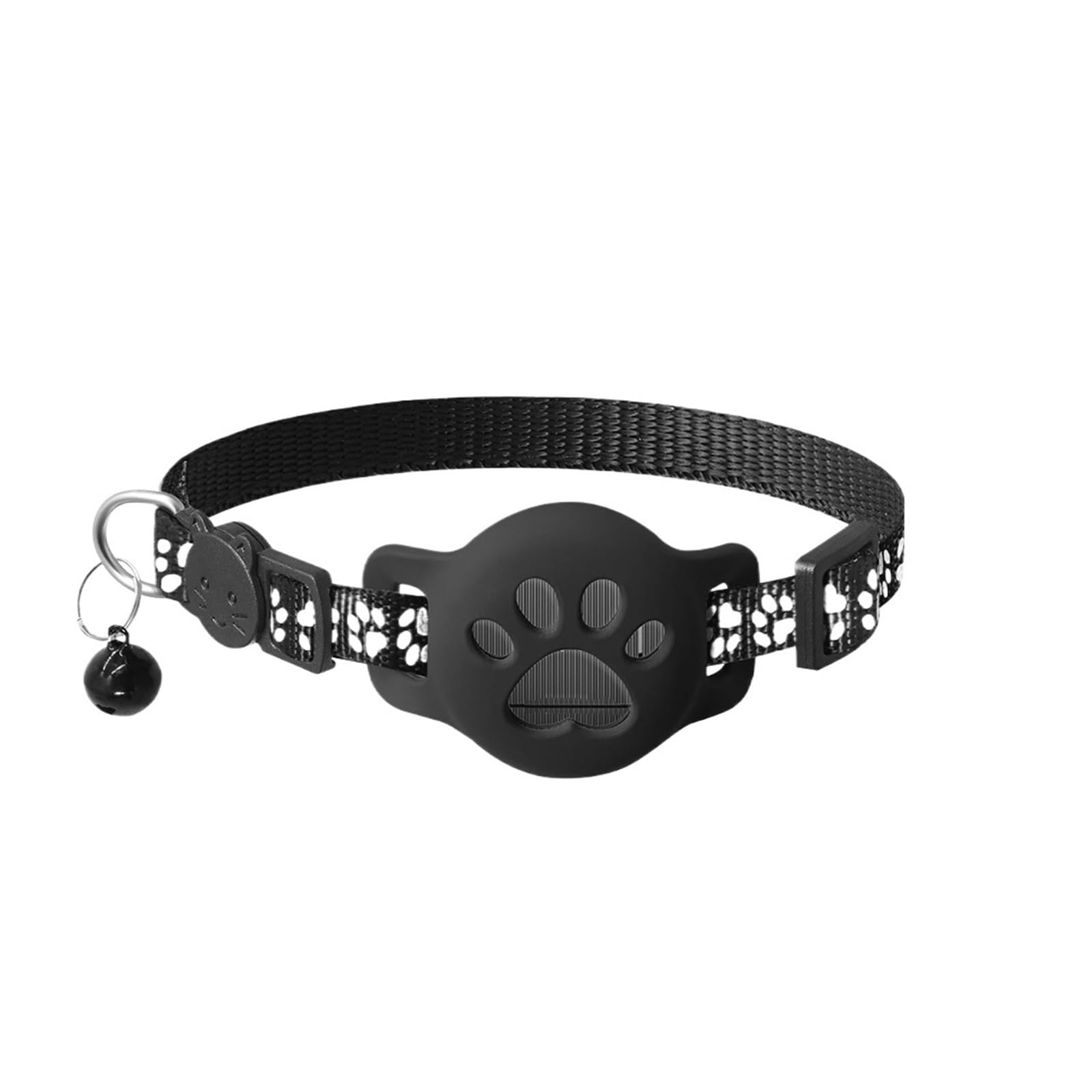 ペットロケーター対応 猫用首輪付きトラッカータグ サイズ調整可能(Black with collar)