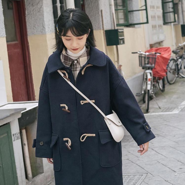 ダッフルコートスクールコート学生制服コートステンカラーロングコート膝丈厚中綿入りオーバーサイズ秋冬アウター防寒防風通勤通学学生服女子高校生レディース着回しネイビー紺 5,292円