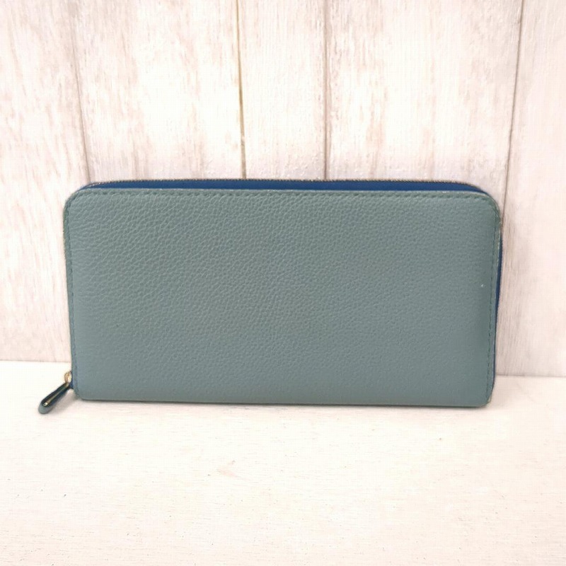 【中古】MANOUTIL マニュティ レザー 長財布 ライトブルー レディース