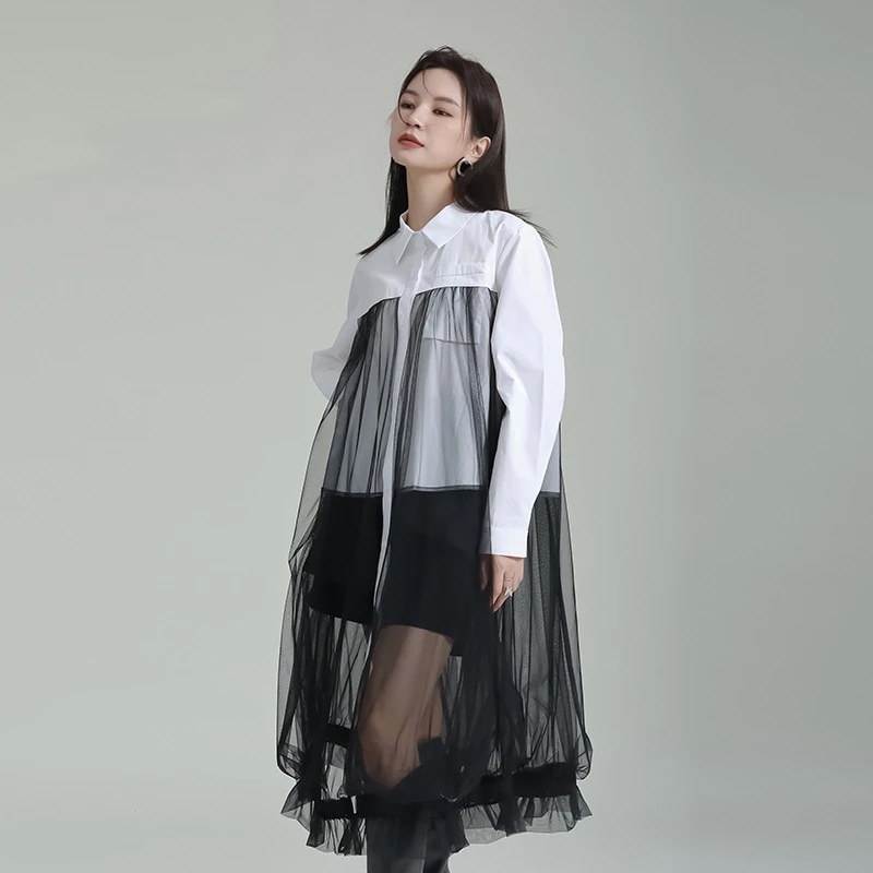 ワンピースサテンワンピース韓国ファッション減齢注意機の設計ミディアム丈のシャツスカート2枚のワンピース