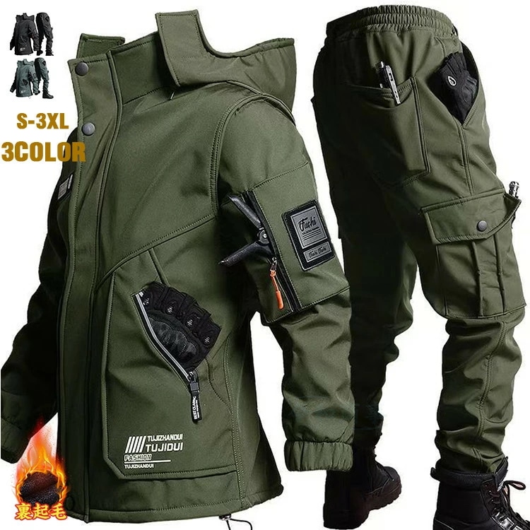 「激安販売」セットアップ メンズ 上下セット 透湿 戦闘服 セットアップ 撥水加工 裏起毛 上下セット 厚手 ボアジャケット ボアパンツ 迷彩柄 作業服 2点セット 大きいサイズ カジュアル 上