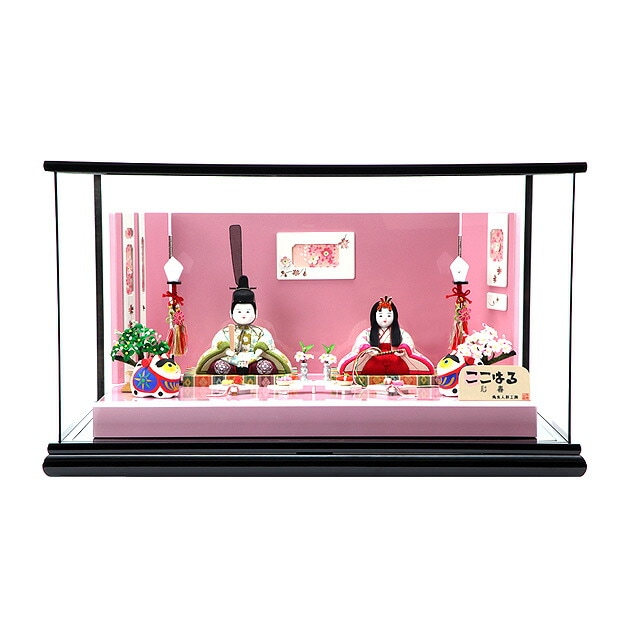 雛人形 ひな人形 お雛様 おひなさま かわいい 手作り 2025年 新作 秀光 限定品 送料無料 コンパクトミニ 初節句 ひな祭り 木目込み 親王 二人 ２人 平飾り ケース ピンク ここはる 心春