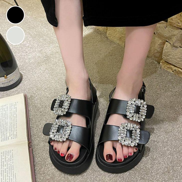 【期間限定】ビジュー付き サンダル サンダルスニーカー 美脚シューズ スポーツサンダル クリスタル 厚底 【ashss24-423】【予約販売：15-20日】宅込