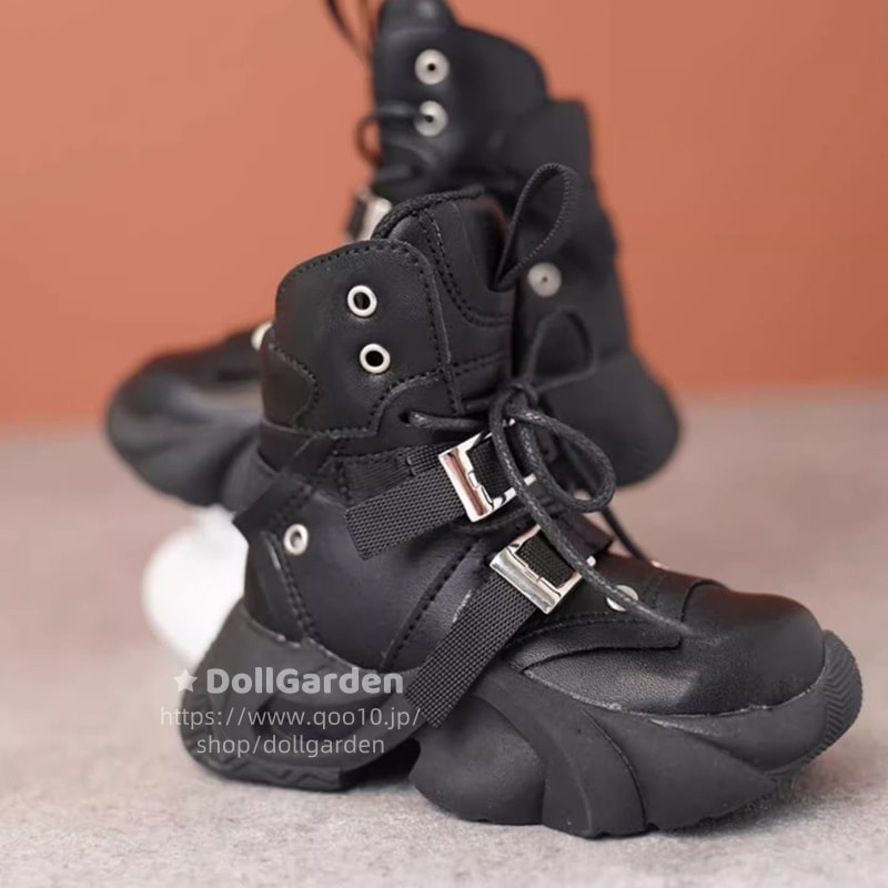 BJDドール用靴 75cm 厚底スニーカー 白/黒 ハイカット 運動ブーツ ID75サイズ球体関節人形用シューズ かっこいい
