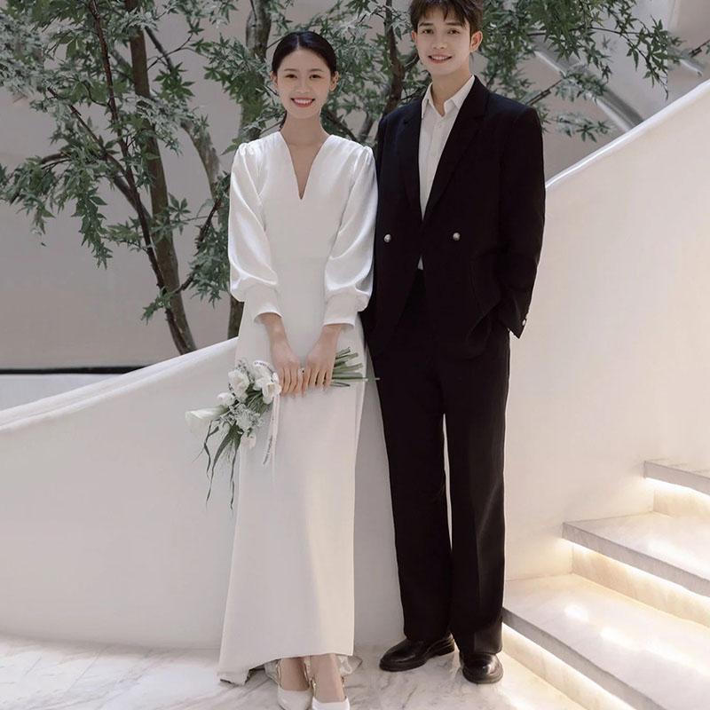 【即納】新入荷 ウェディングドレス エンパイアライン フォーマルドレス V襟 エレガント パーティードレス 花嫁ロングドレス ワンピース結婚式 二次会