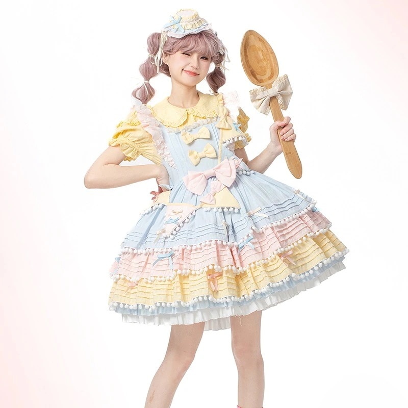 ワンピースドレスドレスロリータスイートハートマカロンアイスクリームカラーキャンディカラーロリータケーキスカートスイートjskセグメントタイプ