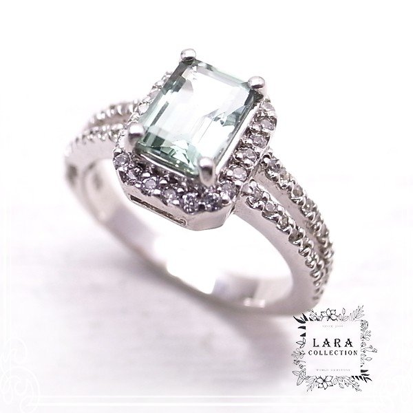グリーンアメジスト(プラシオライト)＆ジルコニア シルバーリング 指輪14号 Lara collection [ ララ コレクション ]