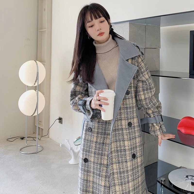 2023人気新作服レディーストレンチコートロングアウター韓国ファッショントップスハイネック/折襟２WAY 着痩せ効果美腿