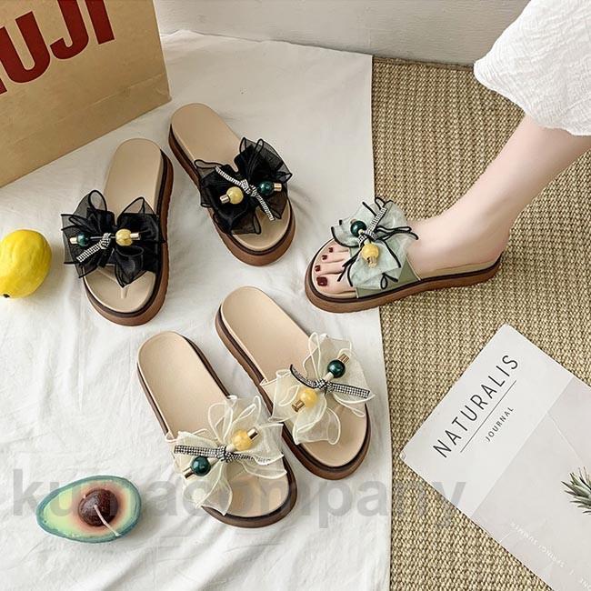サンダル レディース 蝶結びサンダル 夏 サマーサンダル 厚底 スリッパ 姫系 サマーシューズ 厚底サンダル 夏スリッパ レトロ お洒落