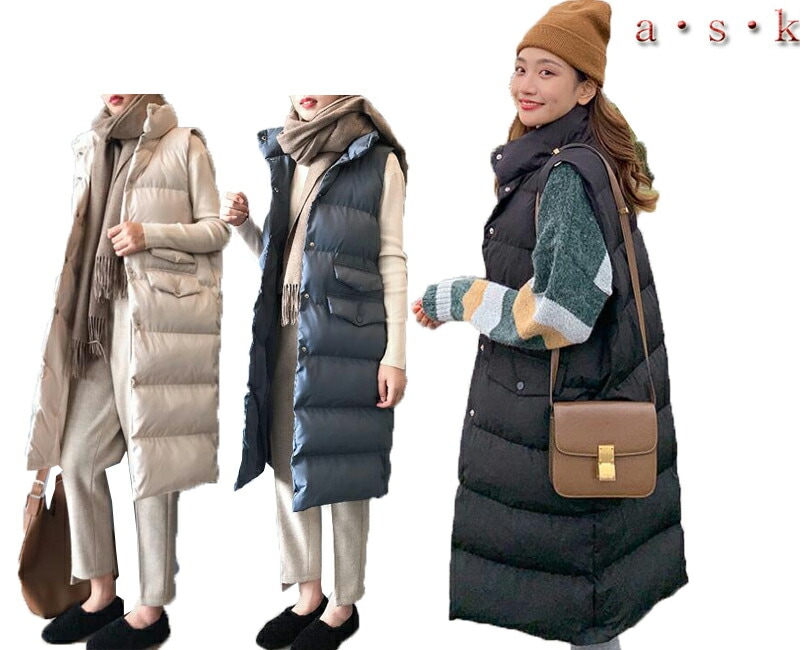 ダウンベストロングレディースキルティングコート秋冬厚手ベストダウンコートコート袖なしジャケット中綿ベストベスト着回しお洒落3色S-L