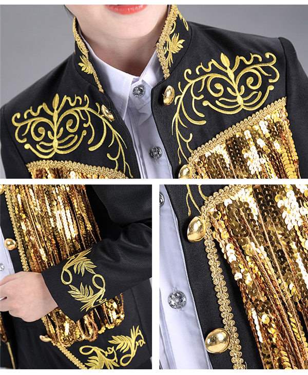 季節限定キッズ ジャケット（単品） 王子様 貴族服装 舞台 演劇オペラ声楽 コスプレ衣装 イベント 学園祭 文化祭 学芸会 学習発表会 生活 ハロウィン衣装 白 赤 黒 カラオケ 大会 キラキラ 子供