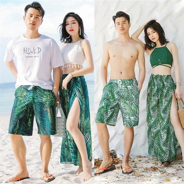 あす楽 カップル 水着 ペア水着 ペアルック カップル レディース メンズ 4点セット 花柄パッド付き メンズ 水着 男性用 ビーチパンツ サーフパンツ みずぎ mizugi ミズギ 男女