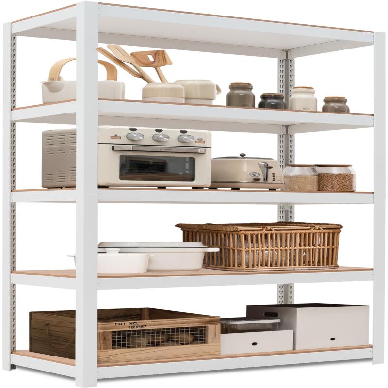 HOMEDANT House 組立簡単 ラミネート スチールラック キッチン 5段 幅90 奥行40 高さ180 ホワイト ホームダント 高さ調整可能 棚 収納棚 メタルラック クローゼット ガラージ