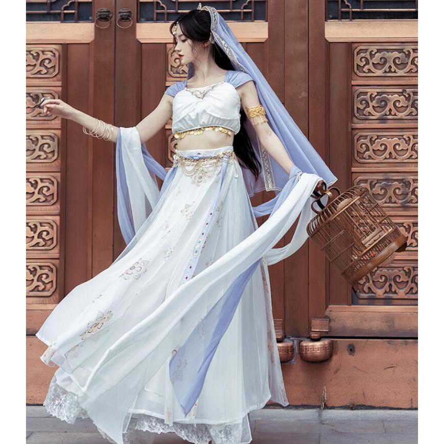 中華コスプレ衣装 アラビアン衣装 敦煌古典舞踊ダンス衣装 チャイナ風 華流 コスチューム11点セット 古代 宮廷踊り ダンス衣裳 チャイナ服 漢服 唐装 時代劇 ハ