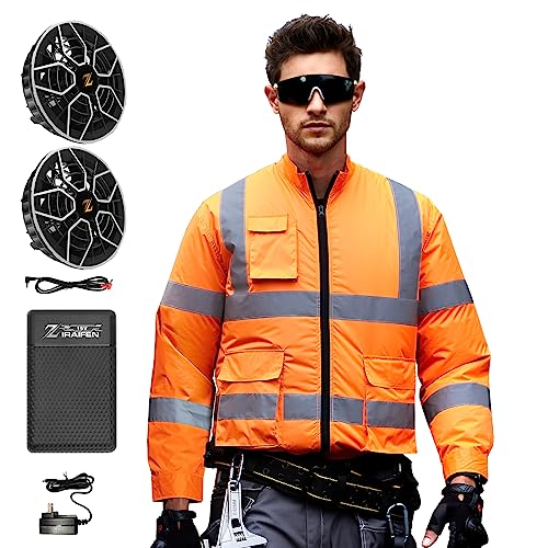 ZIRAIFEN 最新19V 22000mAhバッテリー ファン 高視認性 ファン付きベスト セット 大風量 防水遮光生地 熱中症対策 蛍光 扇風作業服 安全ベスト 釣り ゴルフ 工場 屋外作業に適