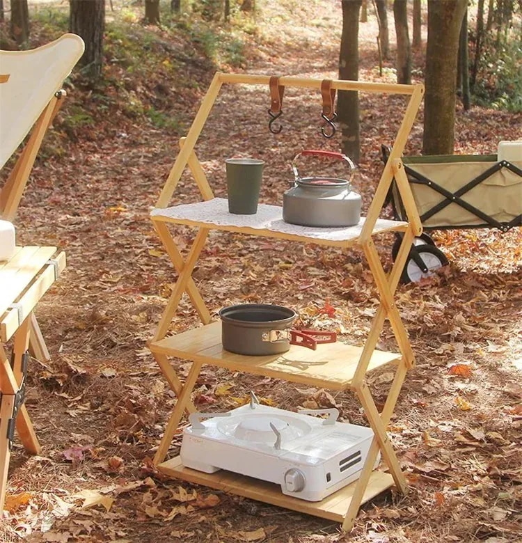 激安セール 棚 竹材 置物棚 折りたたみ マルチレイヤー アウトドア キャンプ ポータブル