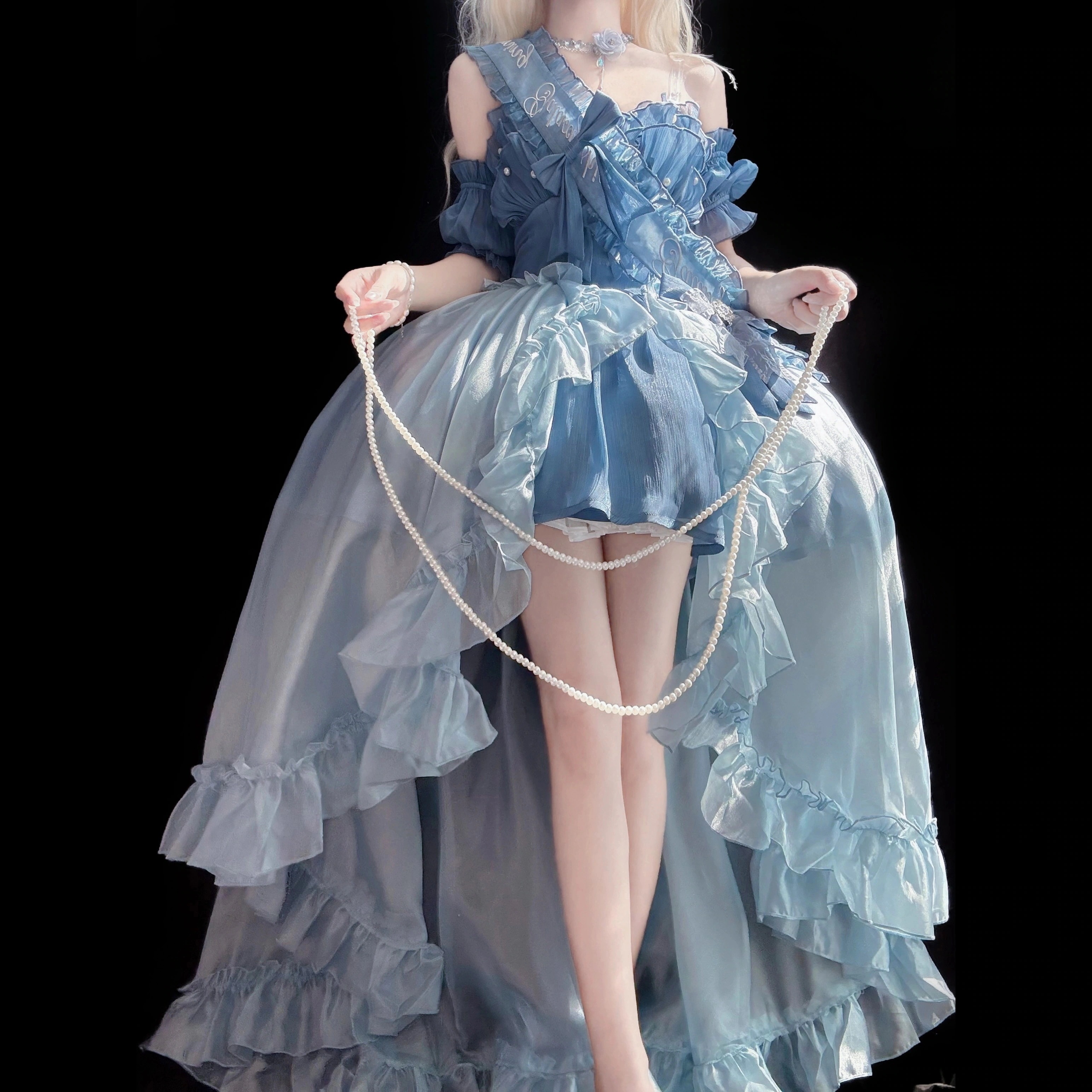 正規品デザイン海洋心lolitaワンピース洋服ロリータ尾引き花嫁ドレス