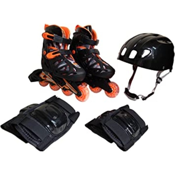 ジュニア用 インラインスケート 4点セット [L ブラック 2023cm] 簡単サイズ調整