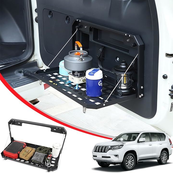 トヨタ ランドクルーザー プラド 150系 2010～2023に適用 トレイ 多機能トレイラック 車用簡易テーブル 折り畳み式 多用途テールゲートテーブル リアドアテーブル ストレージ