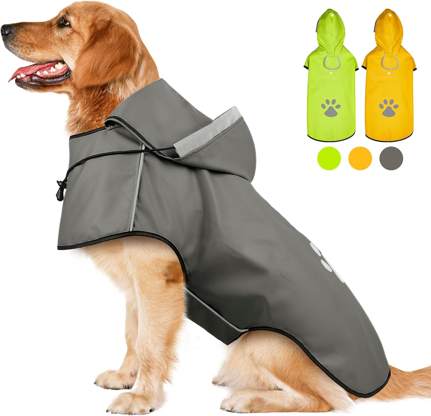 犬用レインコート帽子付き夜間反射材使用リード穴あり完全防水着脱簡単複数サイズ展開